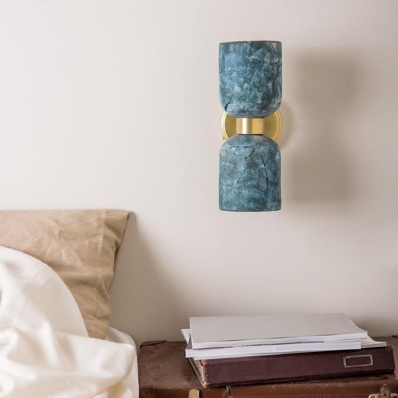 Sakura Double Ceramic & Brass Wall Light - Blue Earth - Mullan Lighting