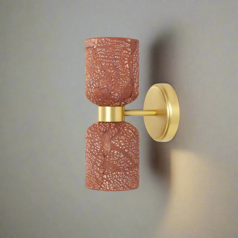 Sakura Double Ceramic & Brass Wall Light - Red Iron - Mullan Lighting