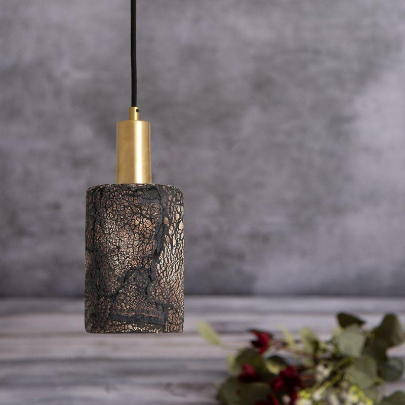 Senna Organic Ceramic Cylinder Pendant - Black Clay - Mullan Lighting