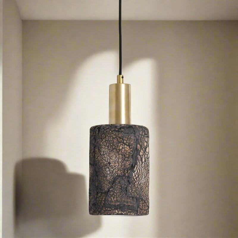 Senna Organic Ceramic Cylinder Pendant - Black Clay - Mullan Lighting