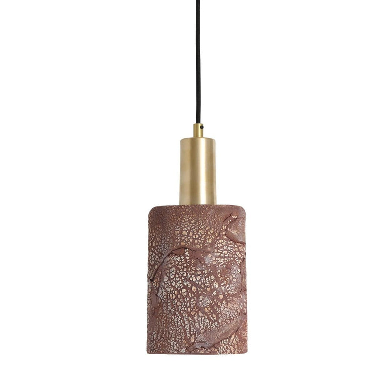 Senna Organic Ceramic Cylinder Pendant - Red Iron - Mullan Lighting