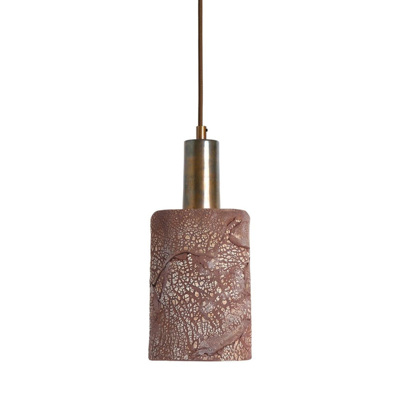 Senna Organic Ceramic Cylinder Pendant - Red Iron - Mullan Lighting