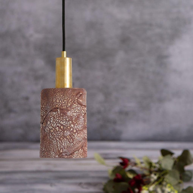 Senna Organic Ceramic Cylinder Pendant - Red Iron - Mullan Lighting