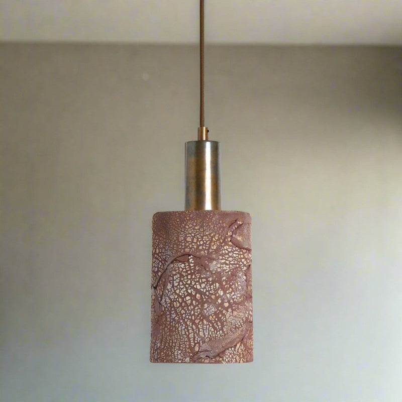 Senna Organic Ceramic Cylinder Pendant - Red Iron - Mullan Lighting