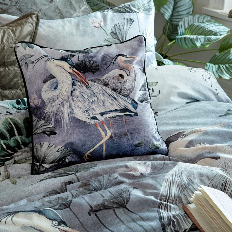 Silver Orient Piped Velvet Cushion Cover