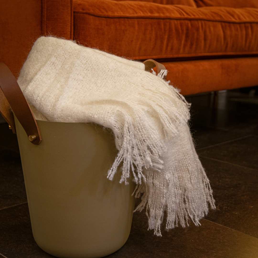 Sophia Faux Mohair Throw- Ivory - Lime Lace