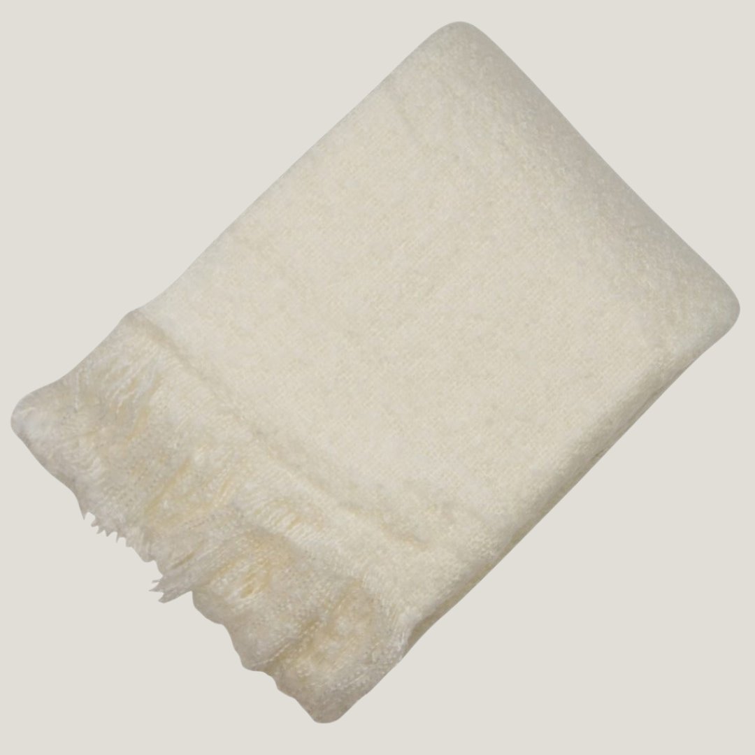 Sophia Faux Mohair Throw- Ivory - Lime Lace