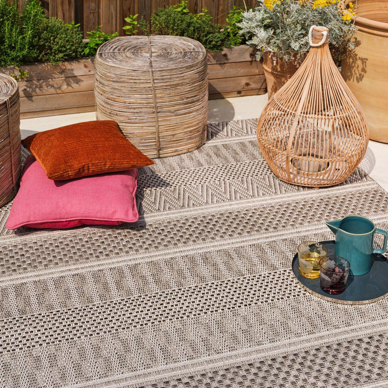 Striped Flat Weave Indoor / Outdoor Rug - Natural