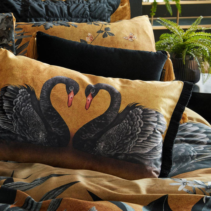 Swan Lovers Fringe Velvet Cushion