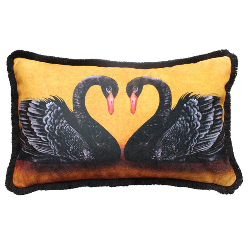 Swan Lovers Fringe Velvet Cushion