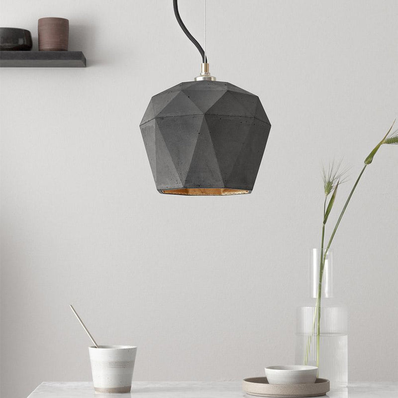 T3 Large Concrete Hexagon Pendant Light - Dark Grey - GANTlights