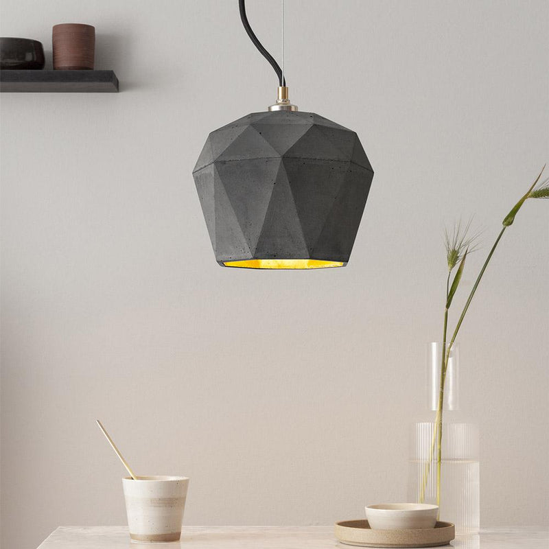 T3 Large Concrete Hexagon Pendant Light - Dark Grey - GANTlights