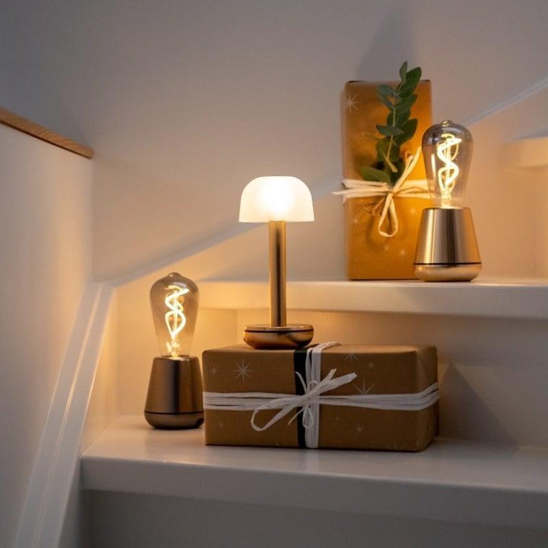 TWO Cordless Table Light - Gold & Frosted Glass