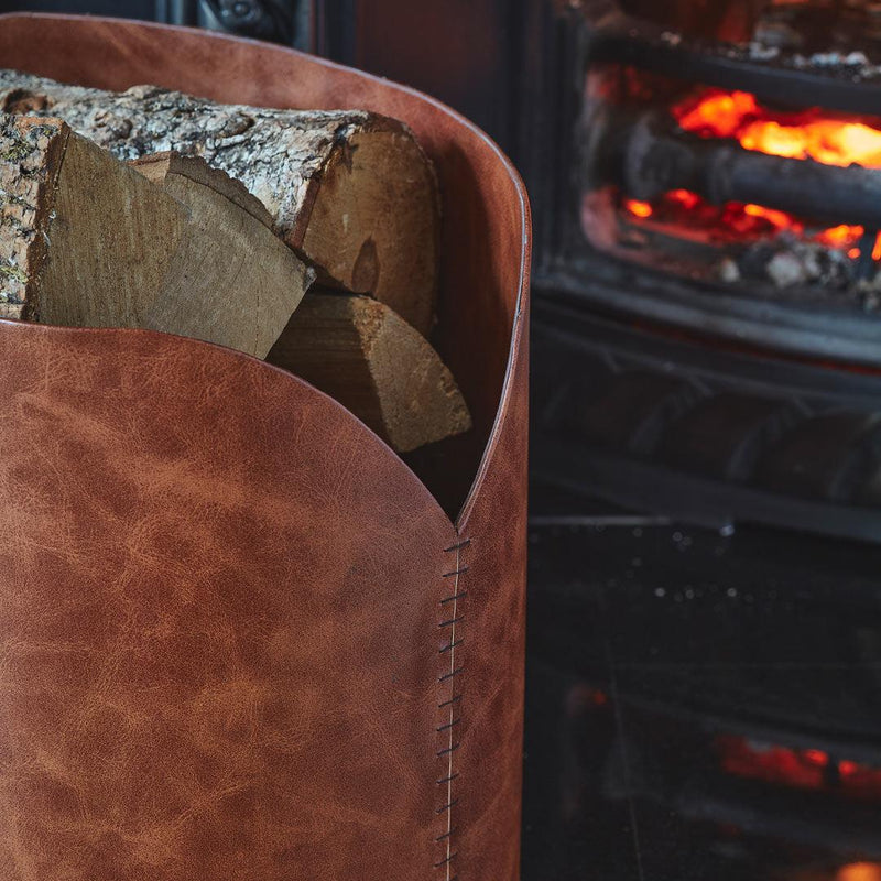 Tan Faux Leather Log Basket