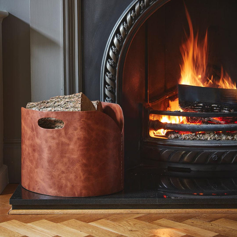 Tan Faux Leather Log Basket