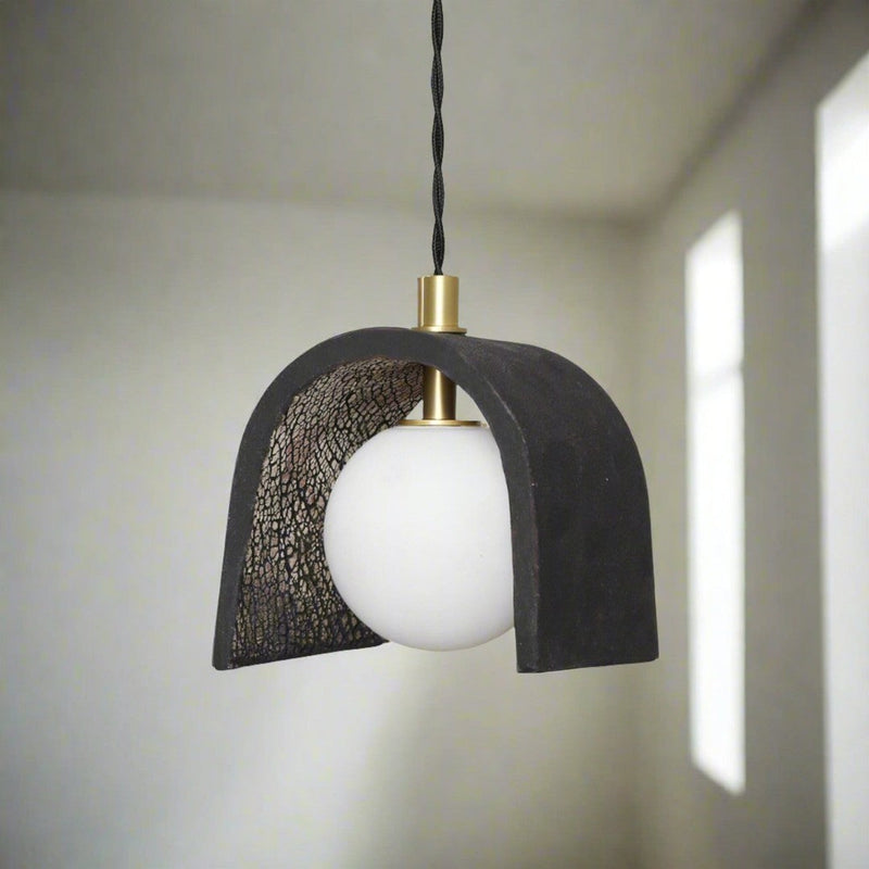 Tansy Minimalist Organic Ceramic Pendant - Black Clay - Mullan Lighting