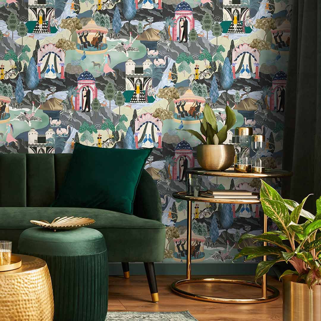 The Art Deco Hills Wallpaper - Teal and Fushia - Brand Mckenzie