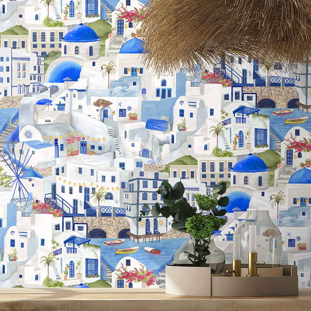 The	Mediterranean Wallpaper - Blue & White - Brand Mckenzie