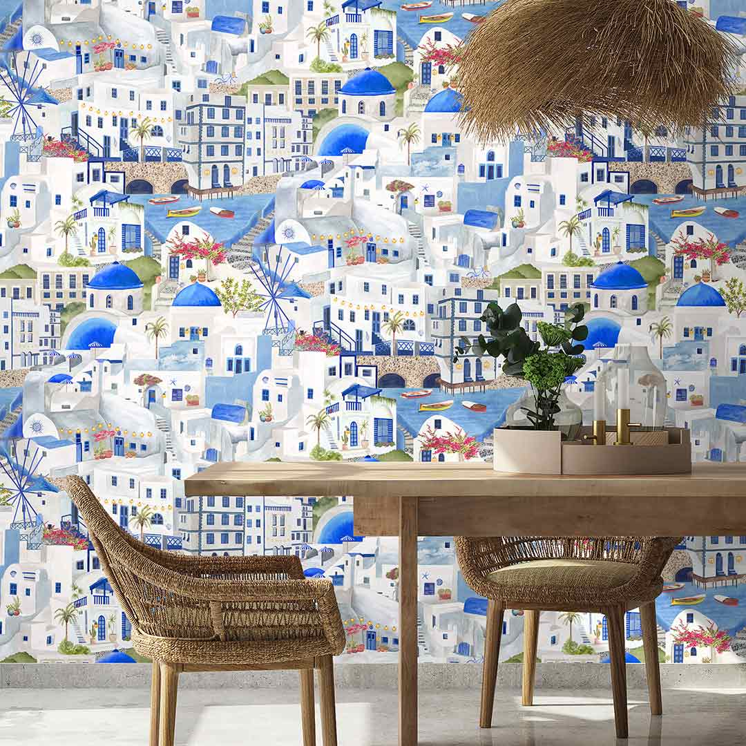 The	Mediterranean Wallpaper - Blue & White - Brand Mckenzie