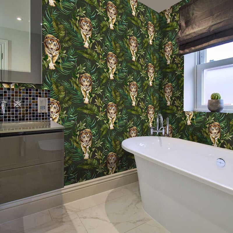 Tiger Tiger Wallpaper - Green - Graduate Collection