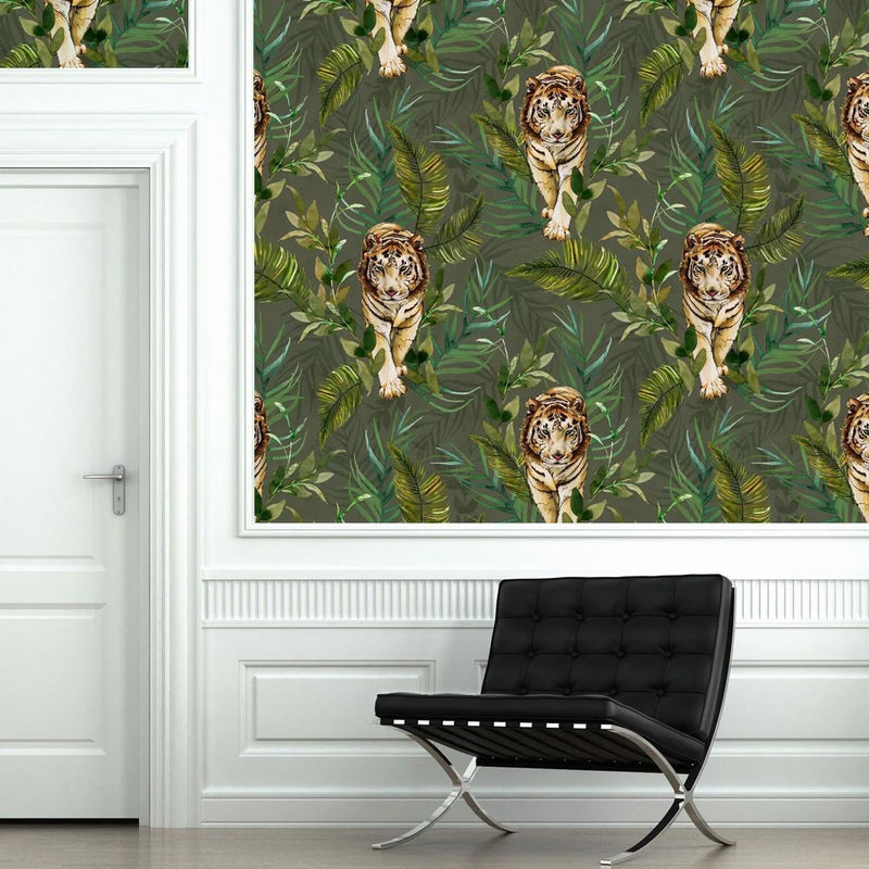 Tiger Tiger Wallpaper - Green - Graduate Collection-Lime Lace