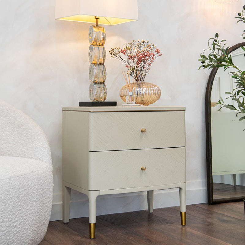 Vancent Off-White 2 Drawer Side Table - RV Astley