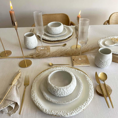 White Textured Ceramic Dinnerware Set - Coral Collection - Koti London
