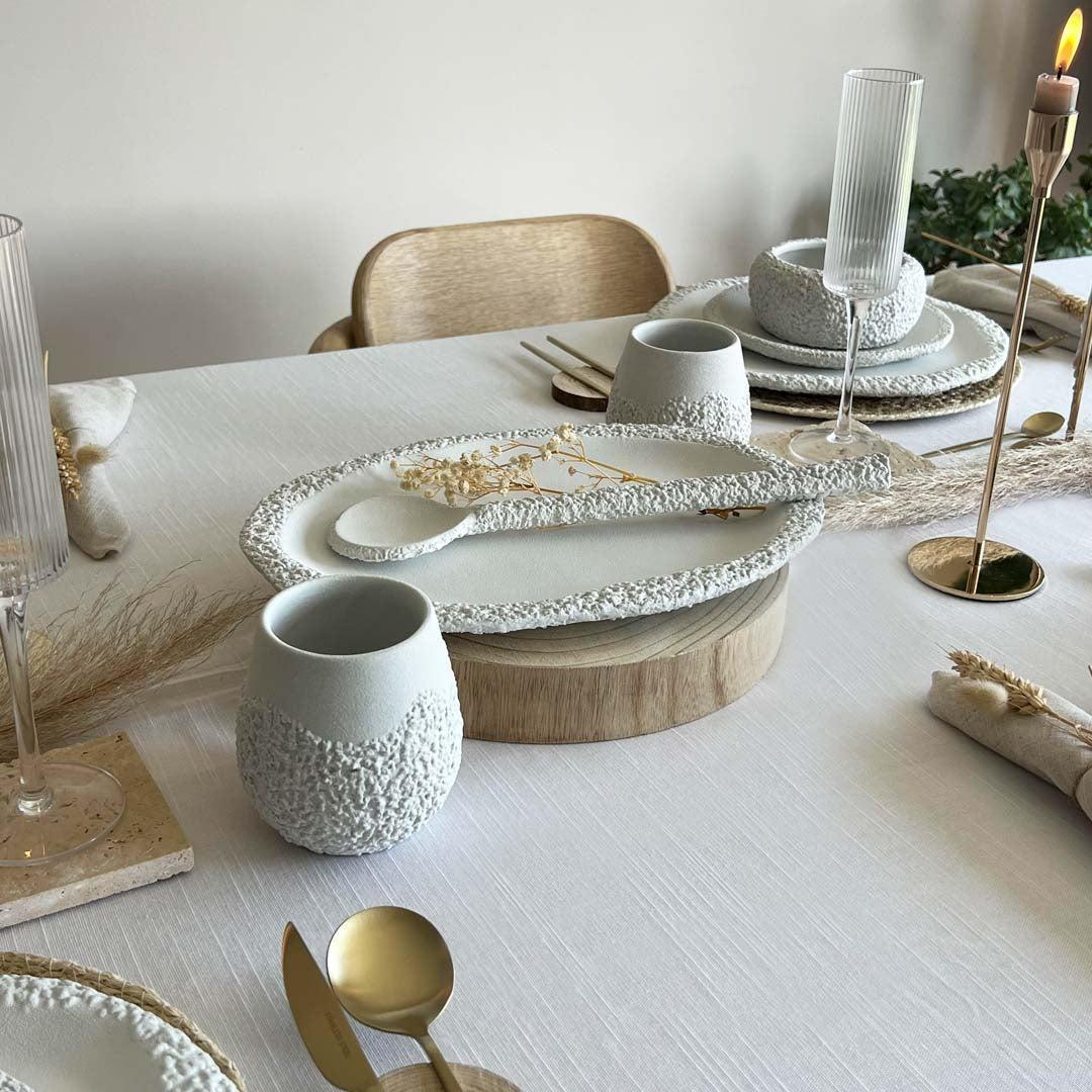 White Textured Ceramic Dinnerware Set - Coral Collection - Koti London