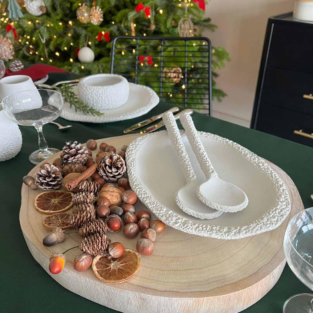 White Textured Ceramic Dinnerware Set - Coral Collection - Koti London