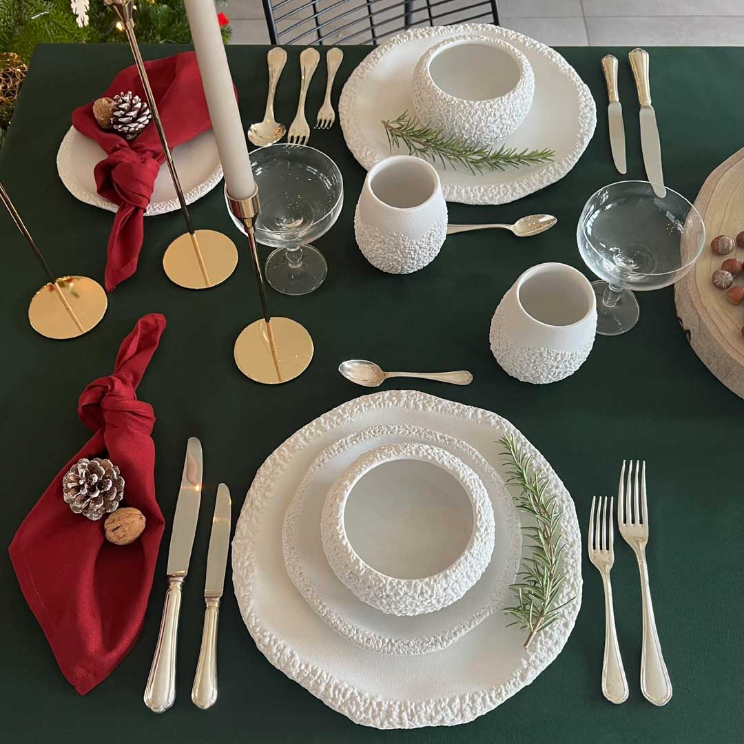 White Textured Ceramic Dinnerware Set - Coral Collection - Koti London