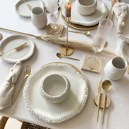 White Textured Ceramic Dinnerware Set - Coral Collection - Koti London