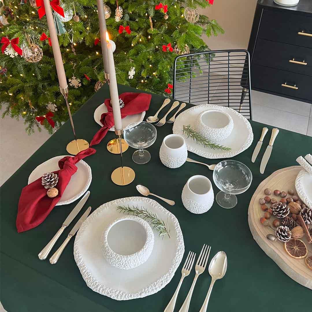 White Textured Ceramic Dinnerware Set - Coral Collection - Koti London