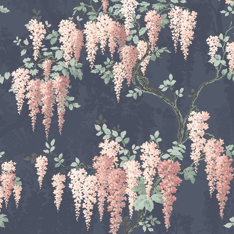 Wisteria Botanical Wallpaper - Midnight Mint