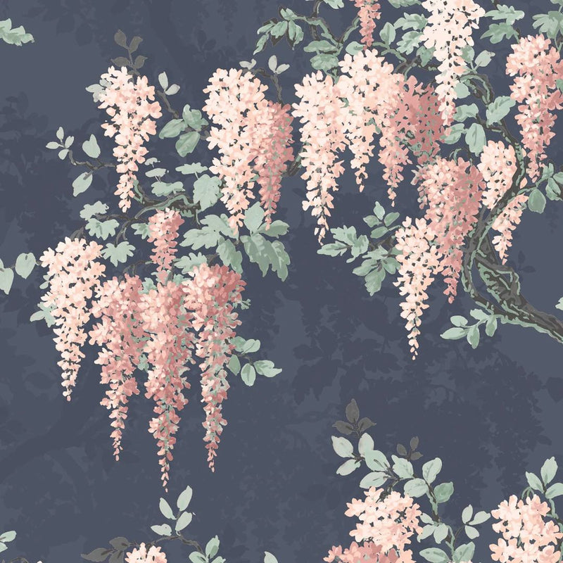 Wisteria Botanical Wallpaper - Midnight Mint