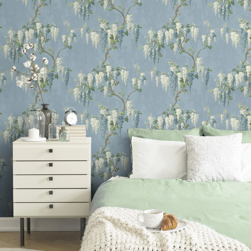 Wisteria Botanical Wallpaper - Powder Blue