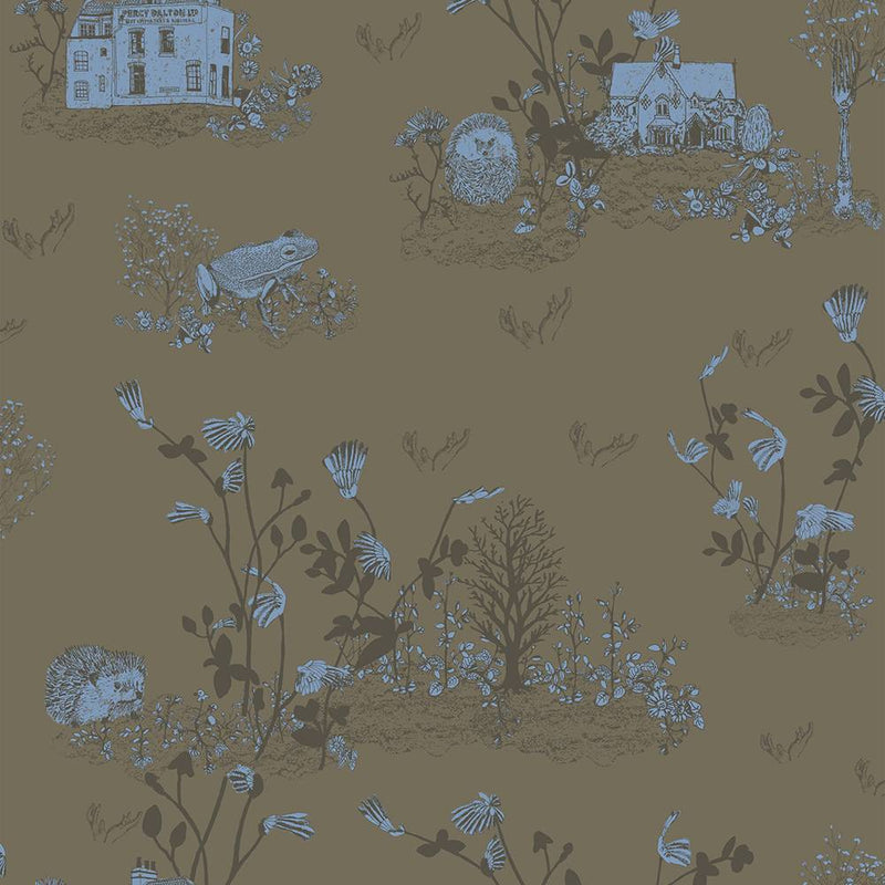 Woodlands Classic Wallpaper - Khaki Blue - Sian Zeng