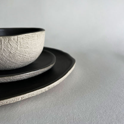 YUTA Ceramic Dinnerware Set - Beige and Charcoal - Koti London