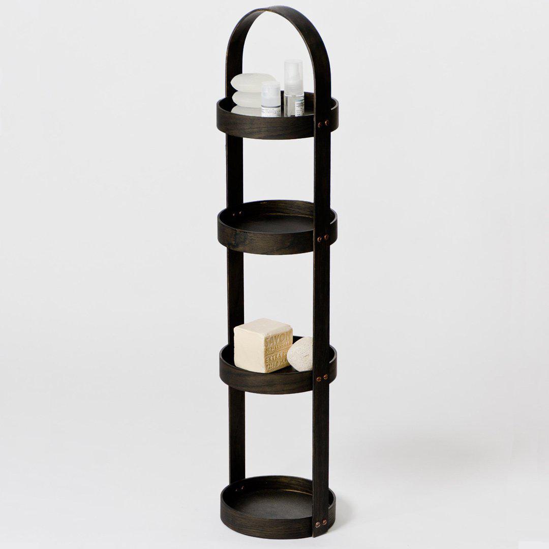 4 Tray Round Bathroom Caddy - Dark Oak