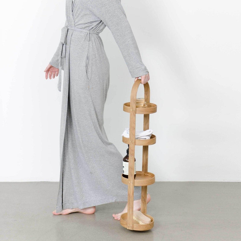 4 Tray Round Bathroom Caddy - Natural Oak