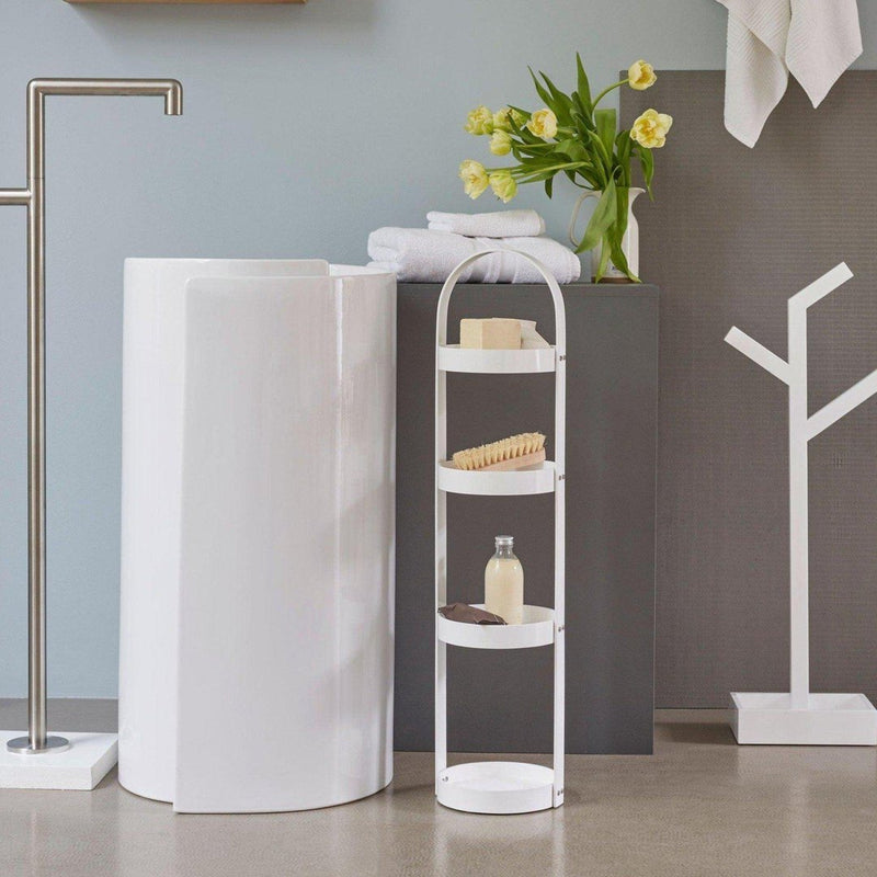 4 Tray Round Bathroom Caddy - White Gloss