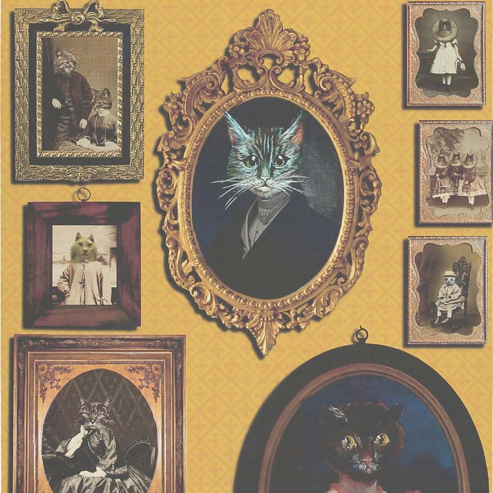A Cavalcade of Cats Wallpaper - Mustard - Graduate Collection