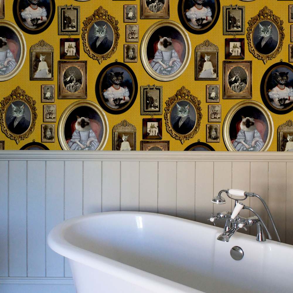 A Cavalcade of Cats Wallpaper - Mustard - Graduate Collection