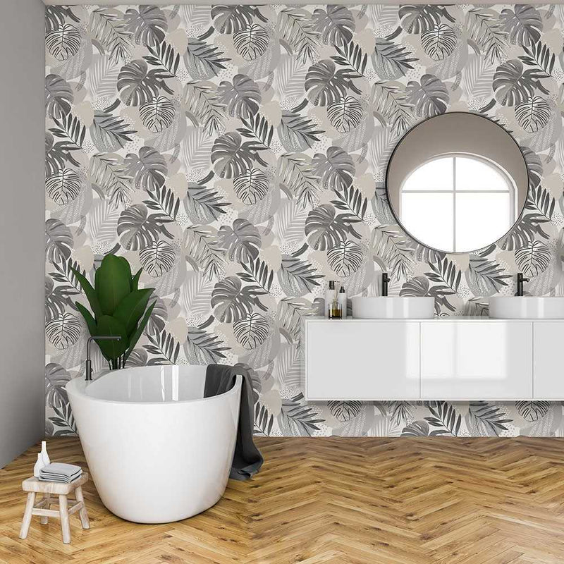 Abstract Jungle Wallpaper - Putty Grey - Brand Mckenzie