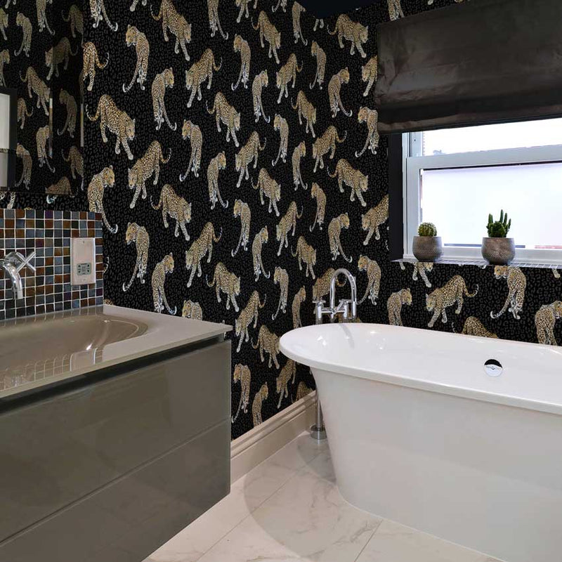 All Over Leopard Wallpaper - Charcoal - Graduate Collection