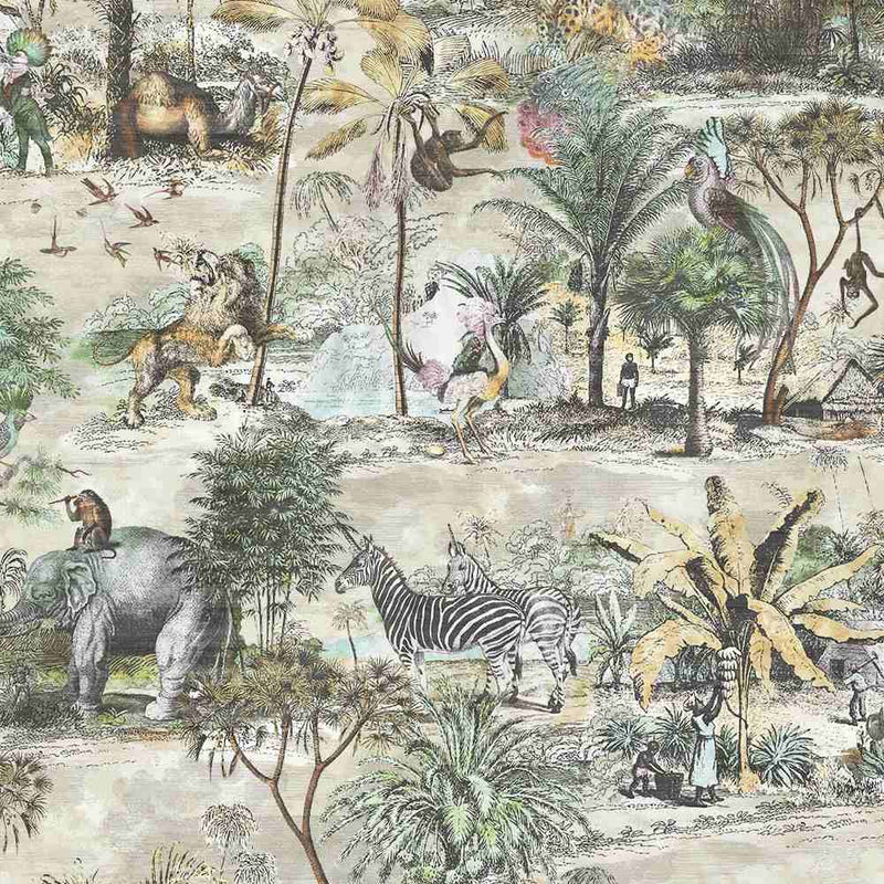 Animal Islands Wallpaper - Bamboo Green - Brand Mckenzie