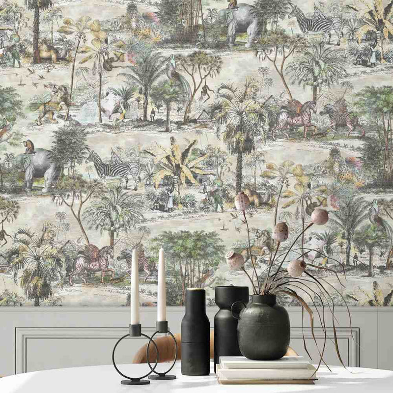Animal Islands Wallpaper - Bamboo Green - Brand Mckenzie