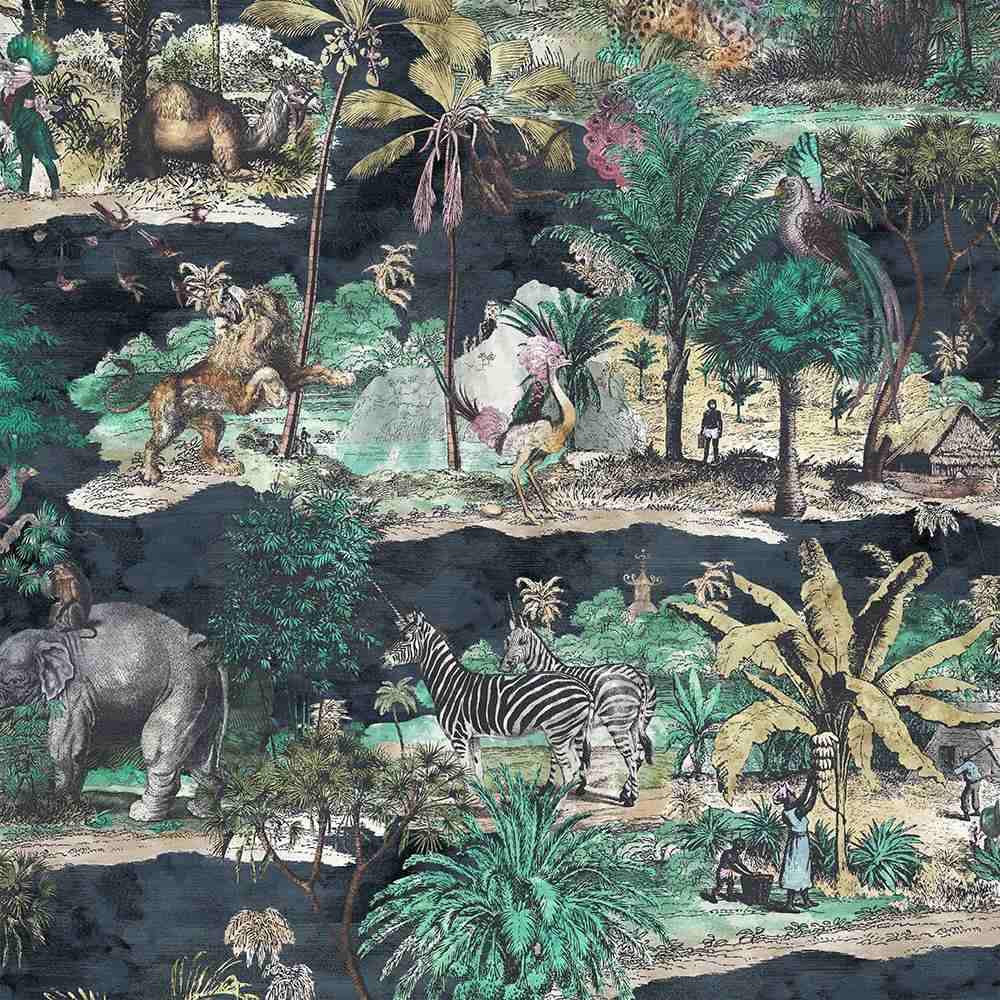 Animal Islands Wallpaper - Midnight Blue - Brand Mckenzie