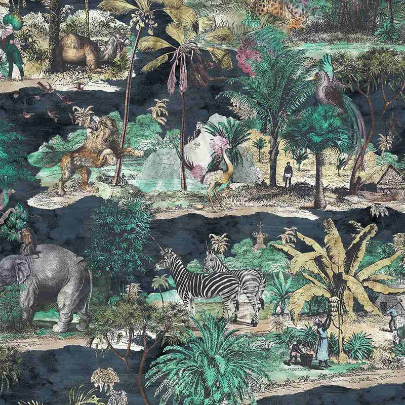 Animal Islands Wallpaper - Midnight Blue - Brand Mckenzie