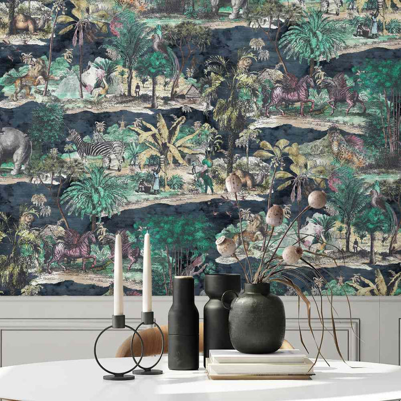 Animal Islands Wallpaper - Midnight Blue - Brand Mckenzie