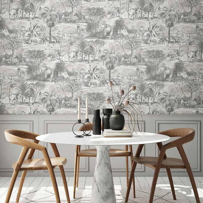 Animal Islands Wallpaper - Muted Grey - Brand Mckenzie